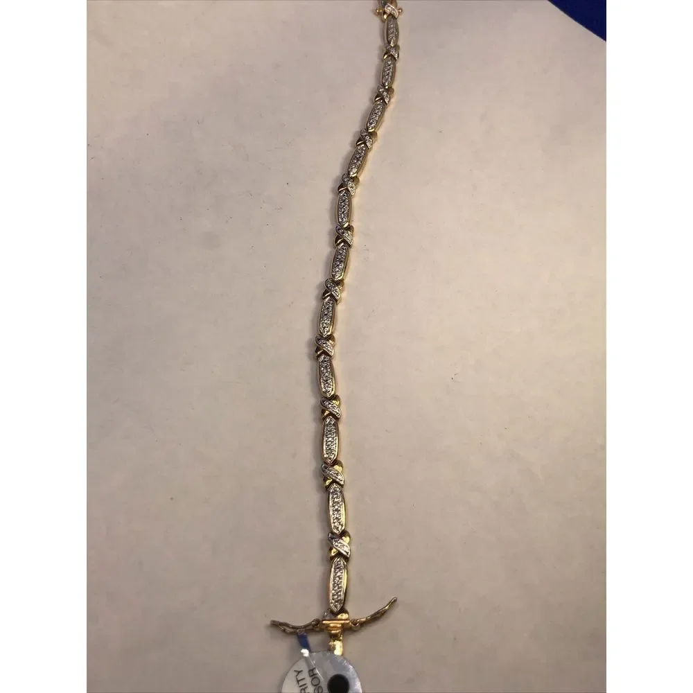 Designer 925 Sterling Silver Vermeil Two Tone Diamond Tennis Bracelet